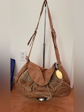 Textured Woven Accent Shoulder Bag in Tan
